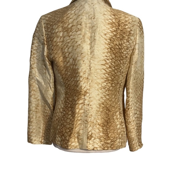 Lafayette 148 New York Gold Tan Beige Brown Silk and Linen Print Jacket - Picture 2 of 9